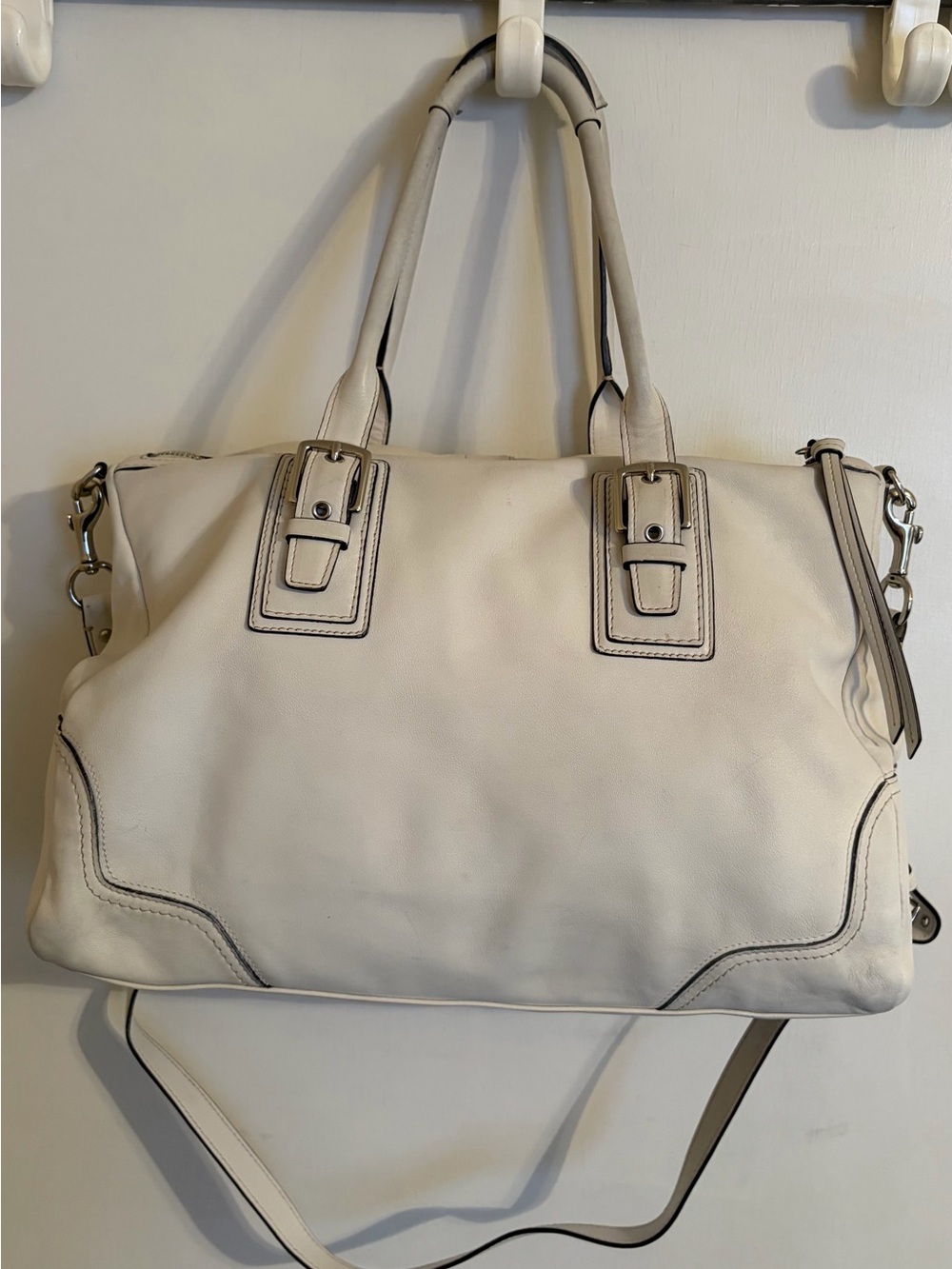 Coach Cream Leather Tote Satchel with Removable Strap - Picture 2 of 9